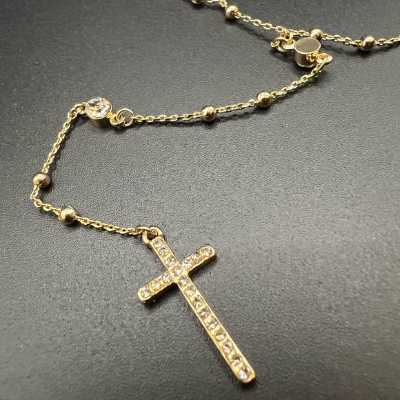 C1946 Gold Tone and Rhinestone Rosary Style Necklace - Picture 5 of 5